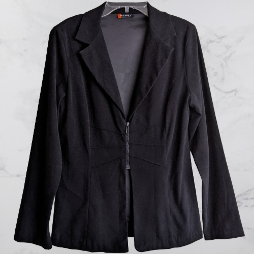 Vintage Rory Black Faux Suede Blazer Zipper Closure Size Medium